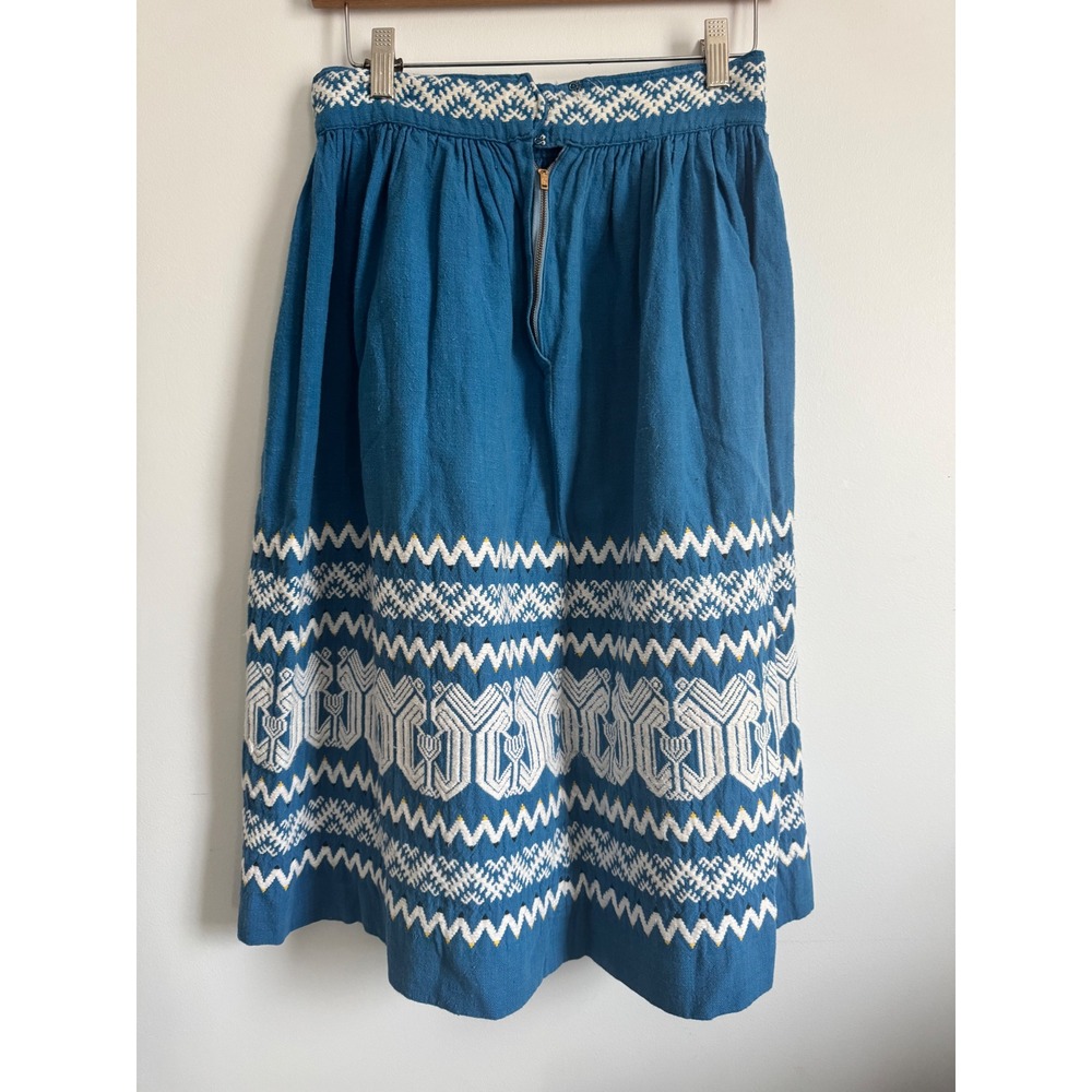 Sombol‎ Guatemala Handwoven Indian Textiles Teal Blue Embroidered Midi Skirt - Picture 2 of 7